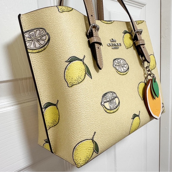 Coach Mollie 25 Special Edition Lemon Print Coated Canvas Leather Tote NWOT - Picture 3 of 13